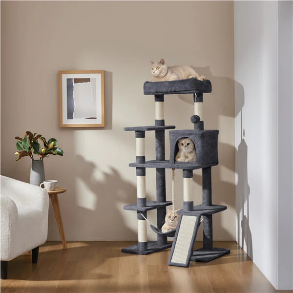 54″ Tall Cat Tree, Multilevel Plush Kitten Tree Condo - Image 2