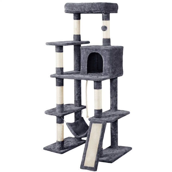54″ Tall Cat Tree, Multilevel Plush Kitten Tree Condo - Image 3