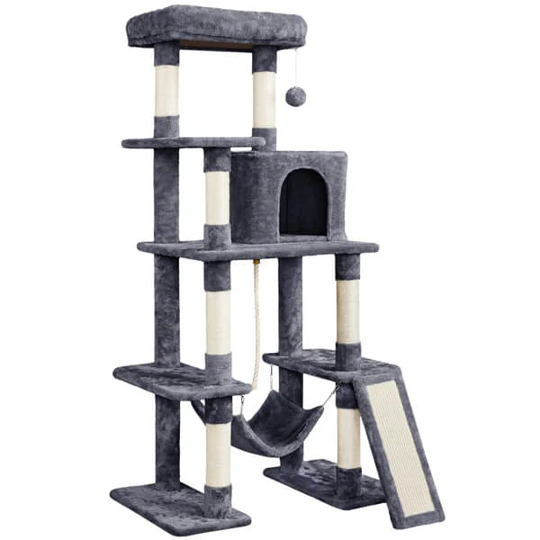 54″ Tall Cat Tree, Multilevel Plush Kitten Tree Condo - Image 4
