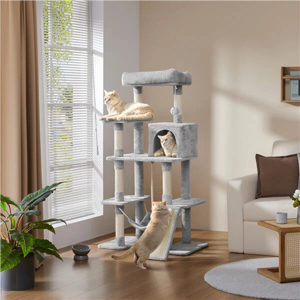 54″ Tall Cat Tree, Multilevel Plush Kitten Tree Condo - Image 5