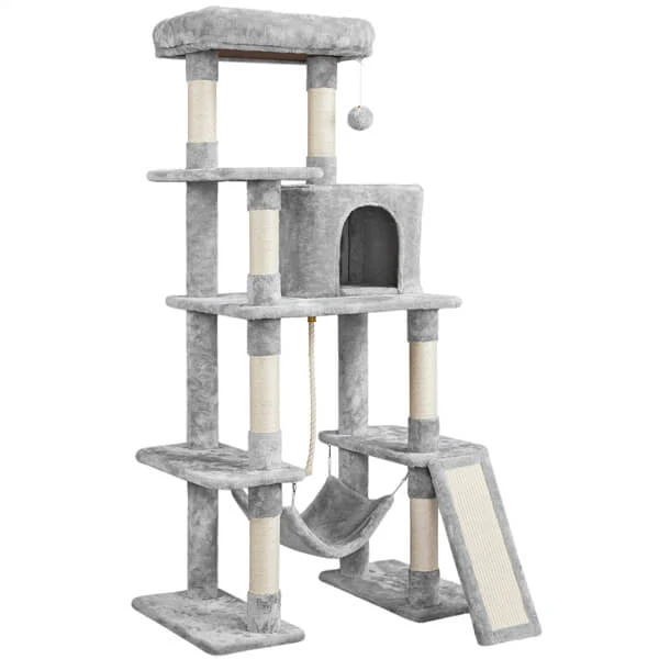 54″ Tall Cat Tree, Multilevel Plush Kitten Tree Condo - Image 6