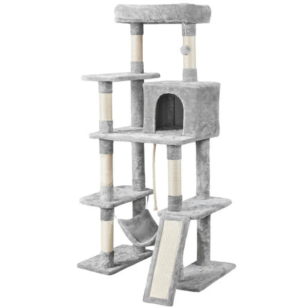 54″ Tall Cat Tree, Multilevel Plush Kitten Tree Condo - Image 7