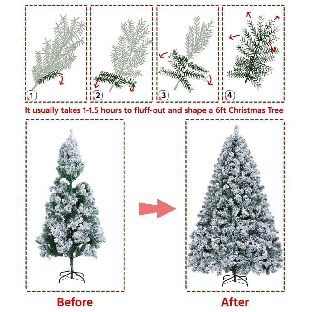 Yaheetech 6Ft Pre-lit Flocked Artificial Christmas Tree - Image 13