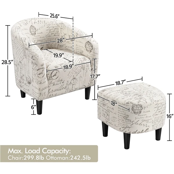 Yaheetech Living Room Club Chair with Ottoman Set - Image 3