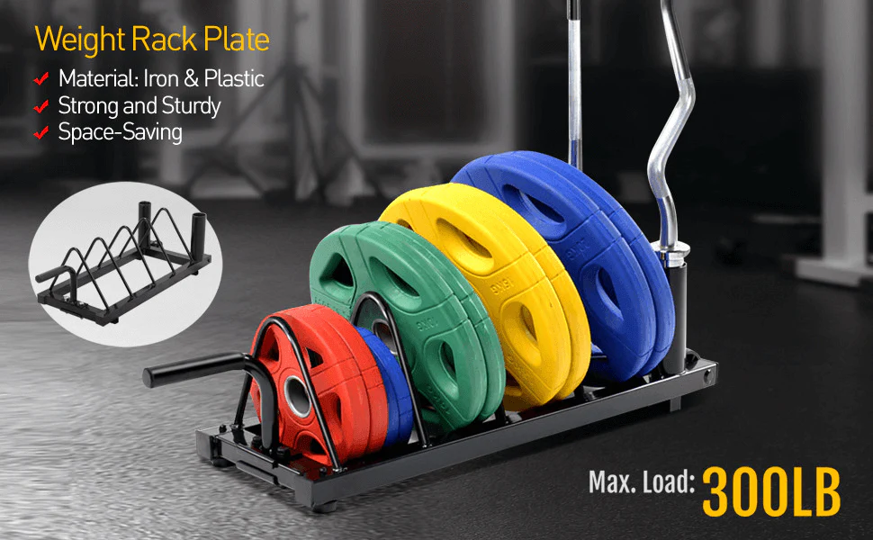 Yaheetech Horizontal Plate and Olympic Bar Rack - Image 7