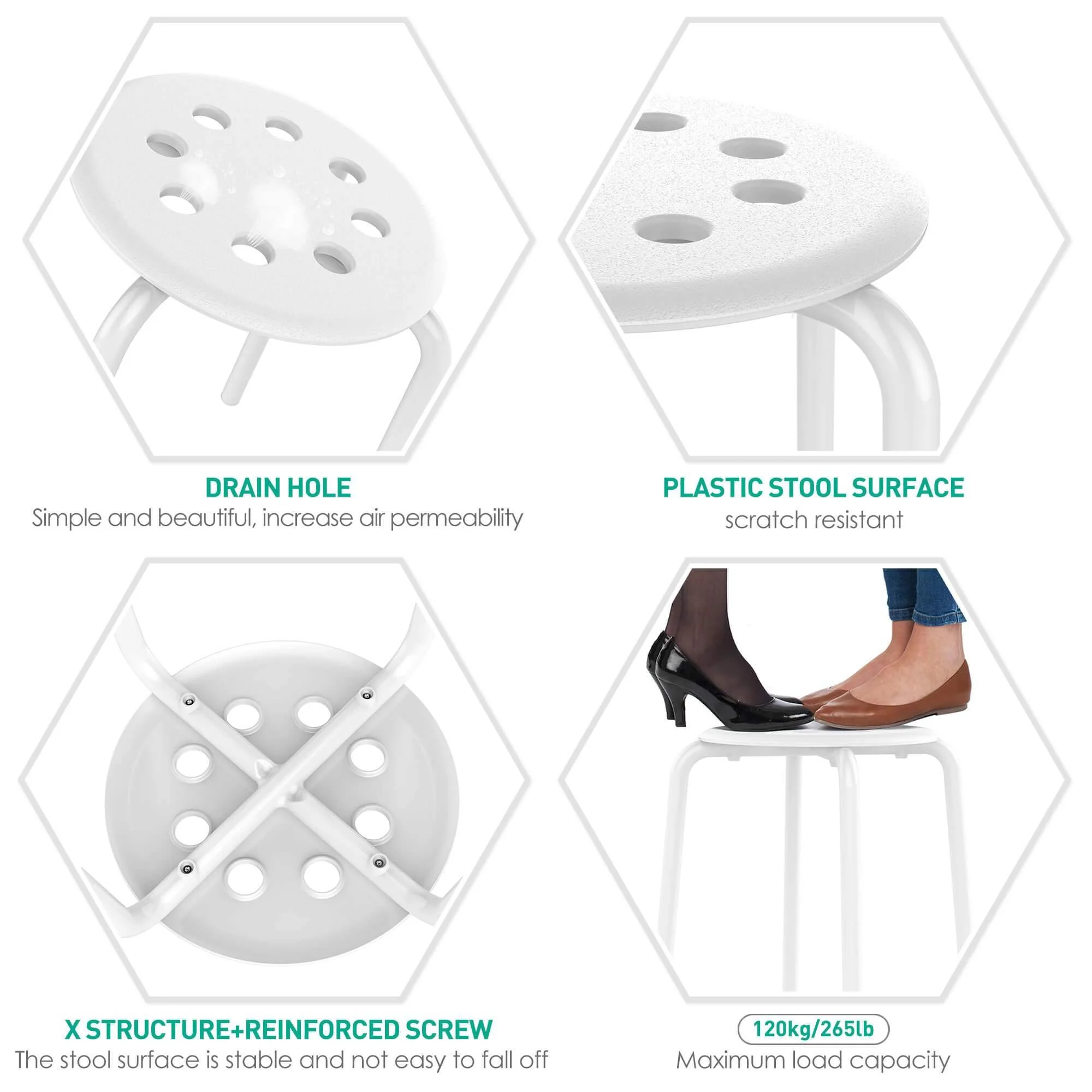 Yaheetech 17.3 Inch Plastic Stack Stools White/Black - Image 6