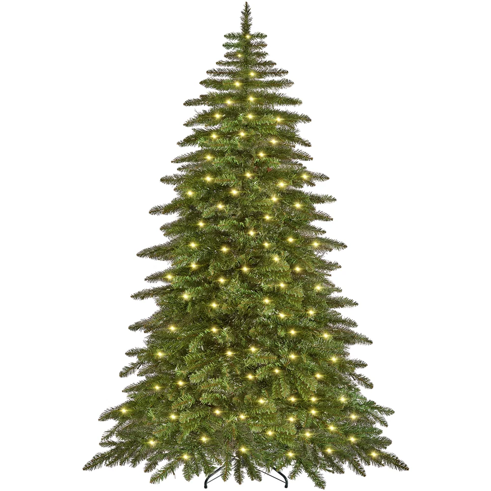 Pre-lit Christmas Fir Tree with Warm LED Lights & PVC Tips, Stand Included - Image 2