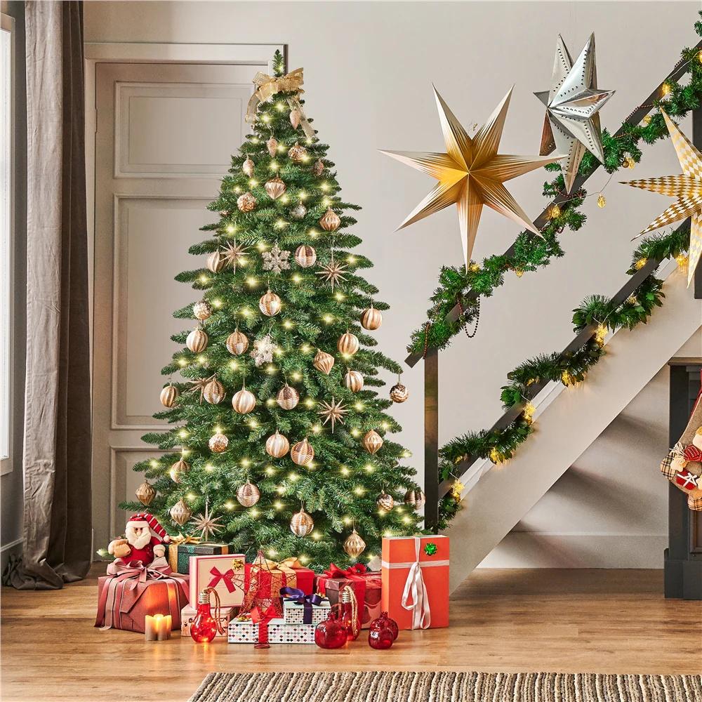 Pre-lit Christmas Fir Tree with Warm LED Lights & PVC Tips, Stand Included - Image 5