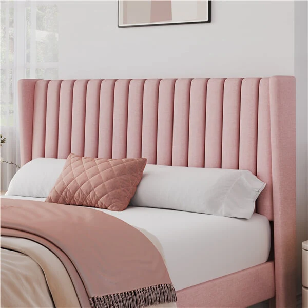 Queen Upholstered Bed Frame with Wing Side - Image 5