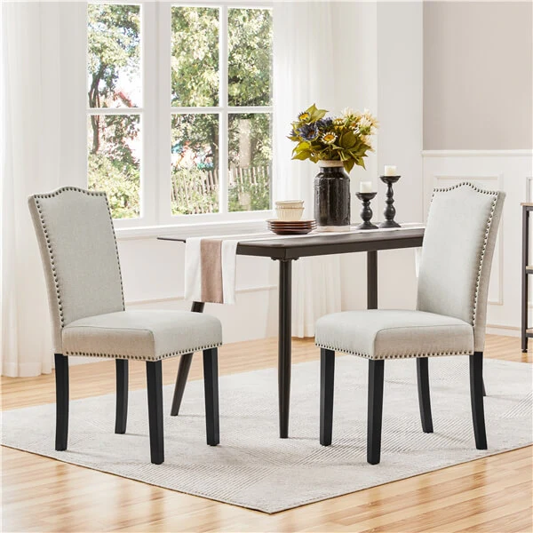 Upholstered Fabric Dining Chairs Set of 6 Beige