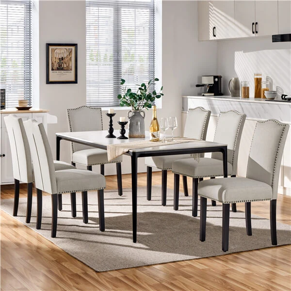 Upholstered Fabric Dining Chairs Set of 6 Beige - Image 10