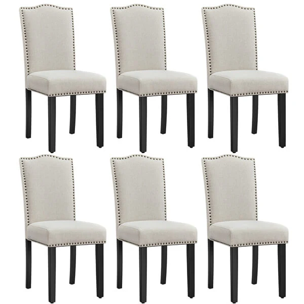Upholstered Fabric Dining Chairs Set of 6 Beige - Image 2