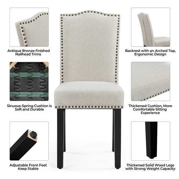 Upholstered Fabric Dining Chairs Set of 6 Beige - Image 5