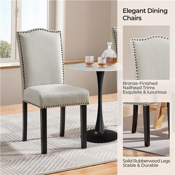 Upholstered Fabric Dining Chairs Set of 6 Beige - Image 8