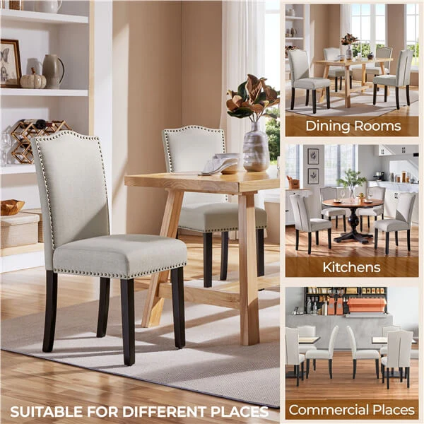 Upholstered Fabric Dining Chairs Set of 6 Beige - Image 9