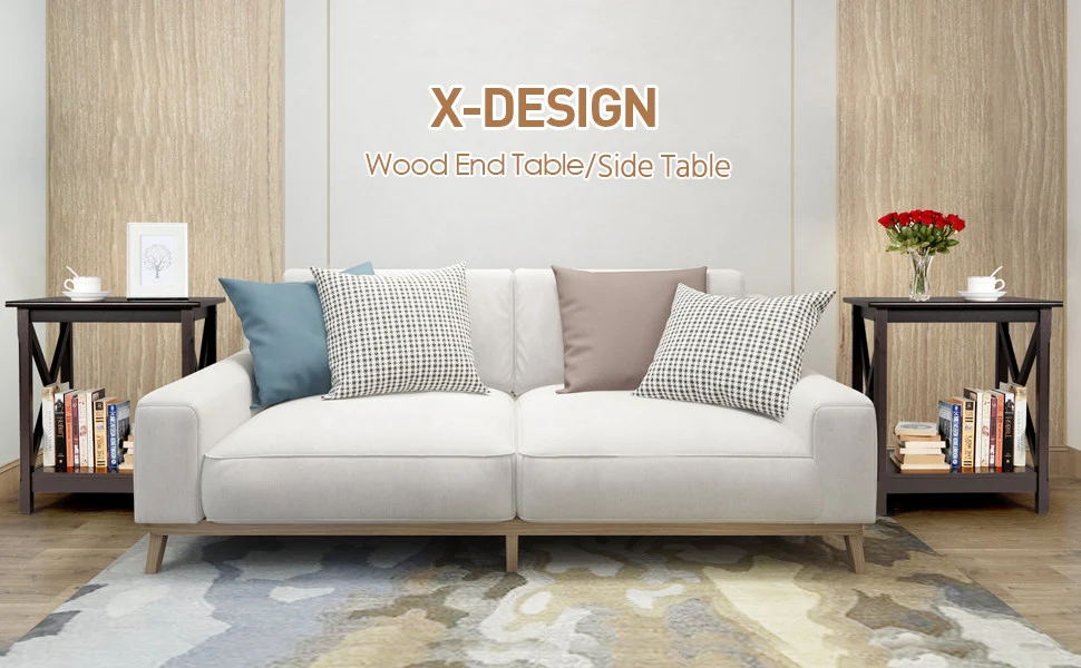 Yaheetech X Design End Table with 2-Tier Storage Shelf - Image 7