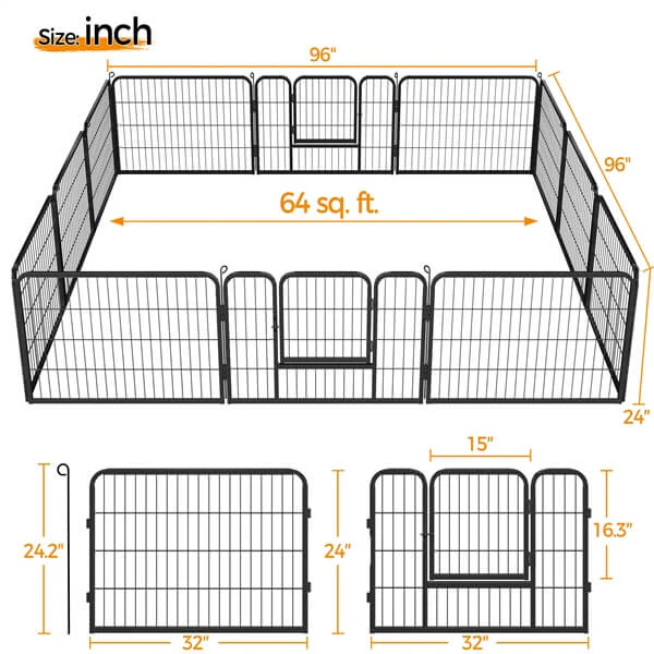 Yaheete 24″ Tall 6-Panel Metal Dog Playpen with Door - Image 2