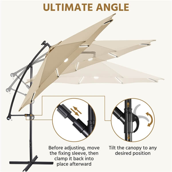 Yaheetech 10 FT Solar Powered LED Patio Umbrella Outdoor Cantilever Umbrella - Image 5