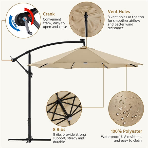Yaheetech 10 FT Solar Powered LED Patio Umbrella Outdoor Cantilever Umbrella - Image 7