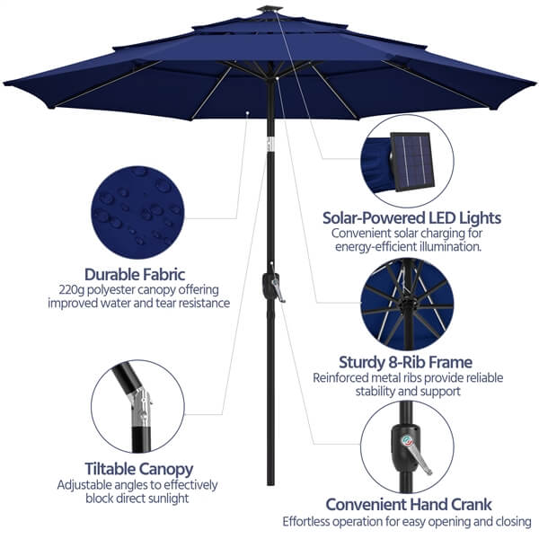Yaheetech 10ft 3-Tier Solar Patio Umbrella - Image 9