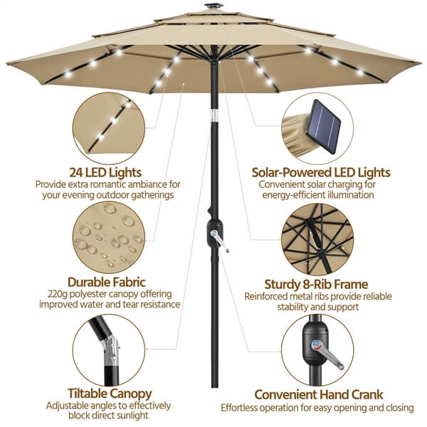 Yaheetech 10ft 3-Tier Vented Solar Patio Umbrella - Image 6