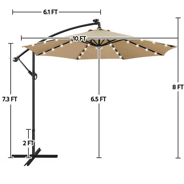 Yaheetech 10FT Solar Offset Umbrella with 32 LED Lights - Image 3