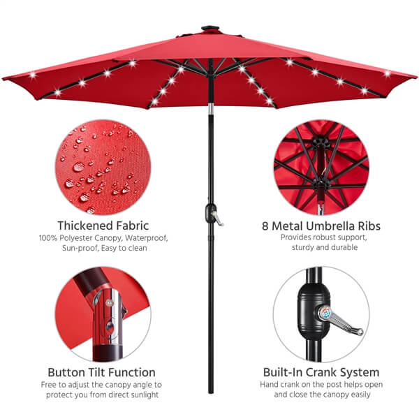 Yaheetech 10FT Solar Powered Patio Umbrella - Image 5
