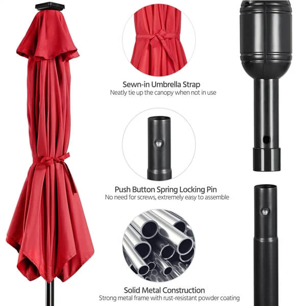 Yaheetech 10FT Solar Powered Patio Umbrella - Image 7