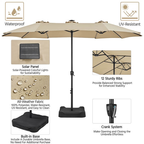 Yaheetech 15 ft Large Patio Umbrella with Solar Lights - Image 10