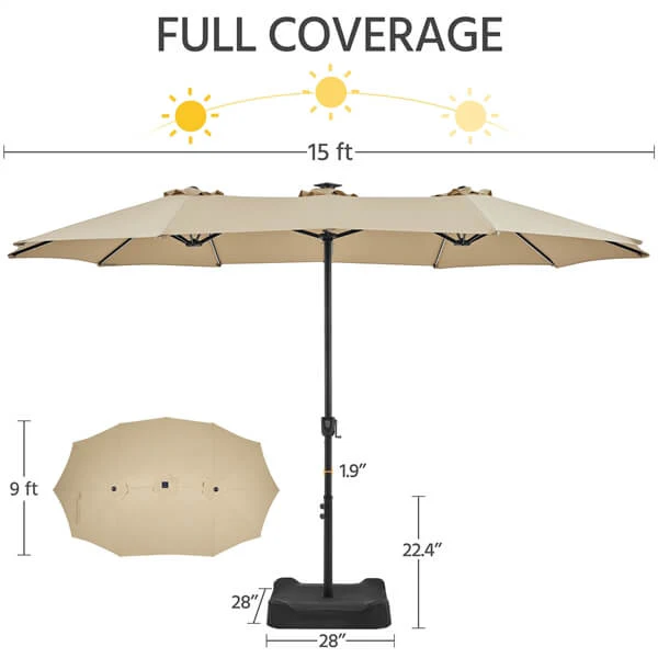 Yaheetech 15 ft Large Patio Umbrella with Solar Lights - Image 4