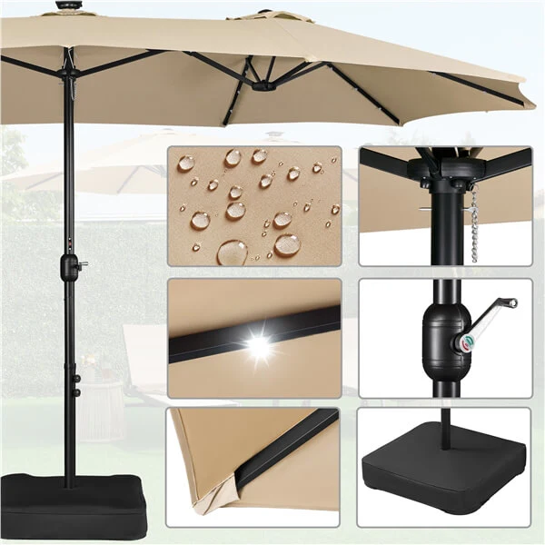 Yaheetech 15 ft Large Patio Umbrella with Solar Lights Double-Sided - Image 11