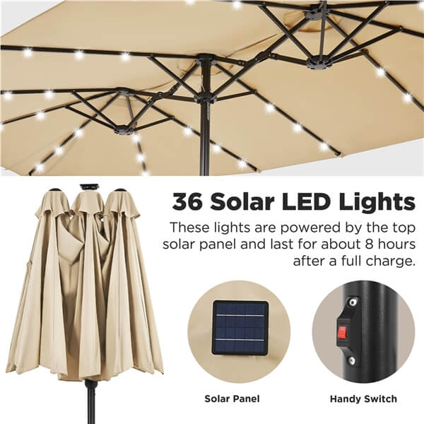 Yaheetech 15 ft Large Patio Umbrella with Solar Lights Double-Sided - Image 14