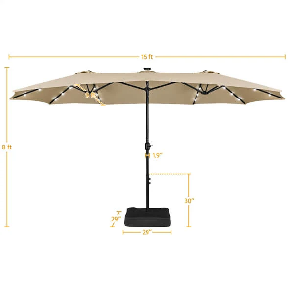 Yaheetech 15 ft Large Patio Umbrella with Solar Lights Double-Sided - Image 3