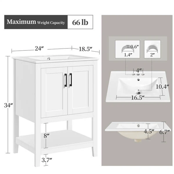 Yaheetech 24" Modern Bathroom Vanity with Sink - Image 3