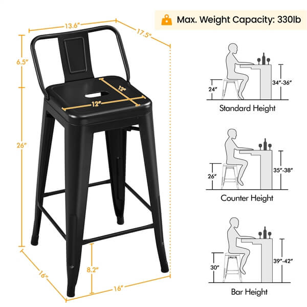 Yaheetech 26 inch Metal Bar Stools Set of 4 - Image 3