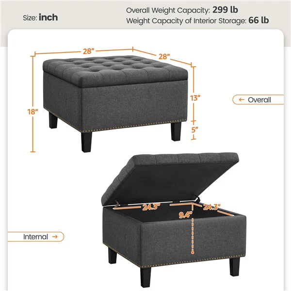 Yaheetech 28-inch Entryway Ottoman Bench with Storage - Image 3
