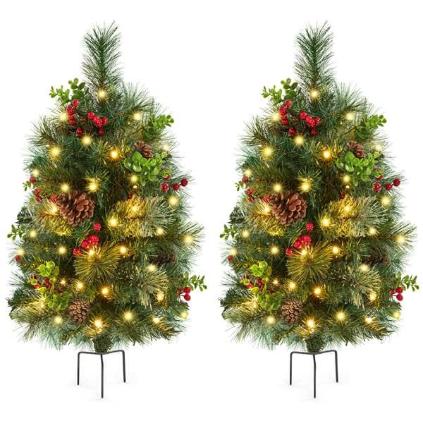 Yaheetech 2Pcs Pre-lit Mini Christmas Trees - Image 3