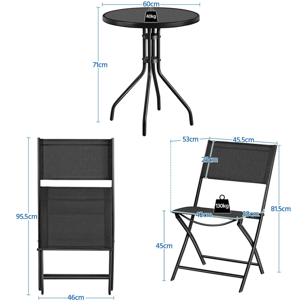 Yaheetech 3 Piece Patio Bistro Set Black - Image 3