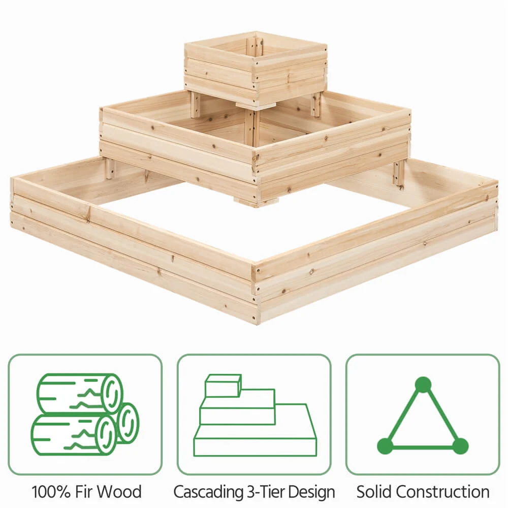 Yaheetech 3-Tier Fir Wood Raised Garden Bed - Image 5