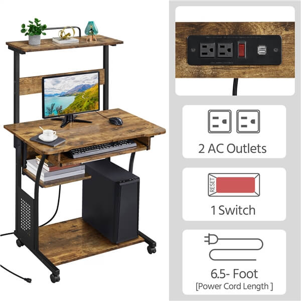 Yaheetech 3 Tiers Rolling Computer Desk on Wheels - Image 6