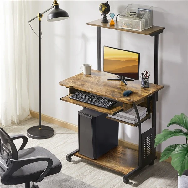 Yaheetech 3 Tiers Rolling Computer Desk with Keyboard Tray