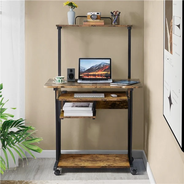 Yaheetech 3 Tiers Rolling Computer Desk with Keyboard Tray - Image 7