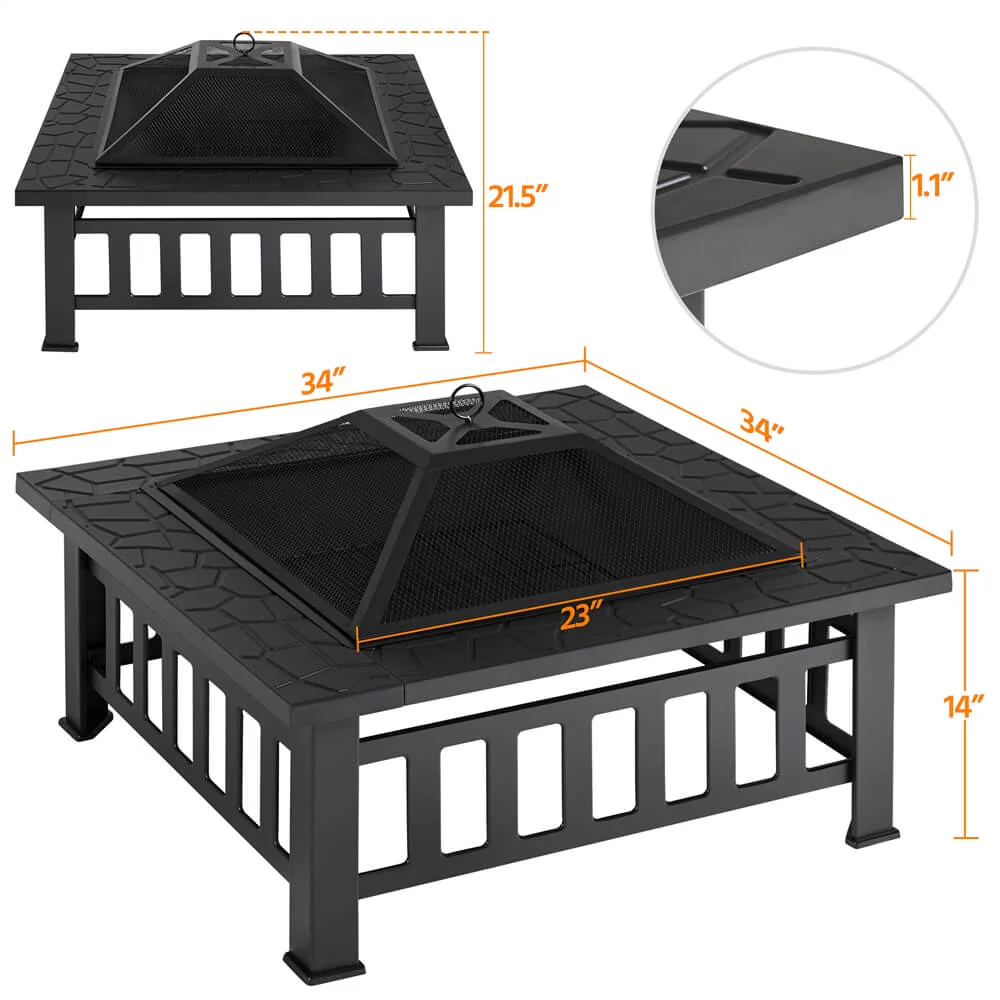 Yaheetech 34'' Square Fire Pit - Image 4