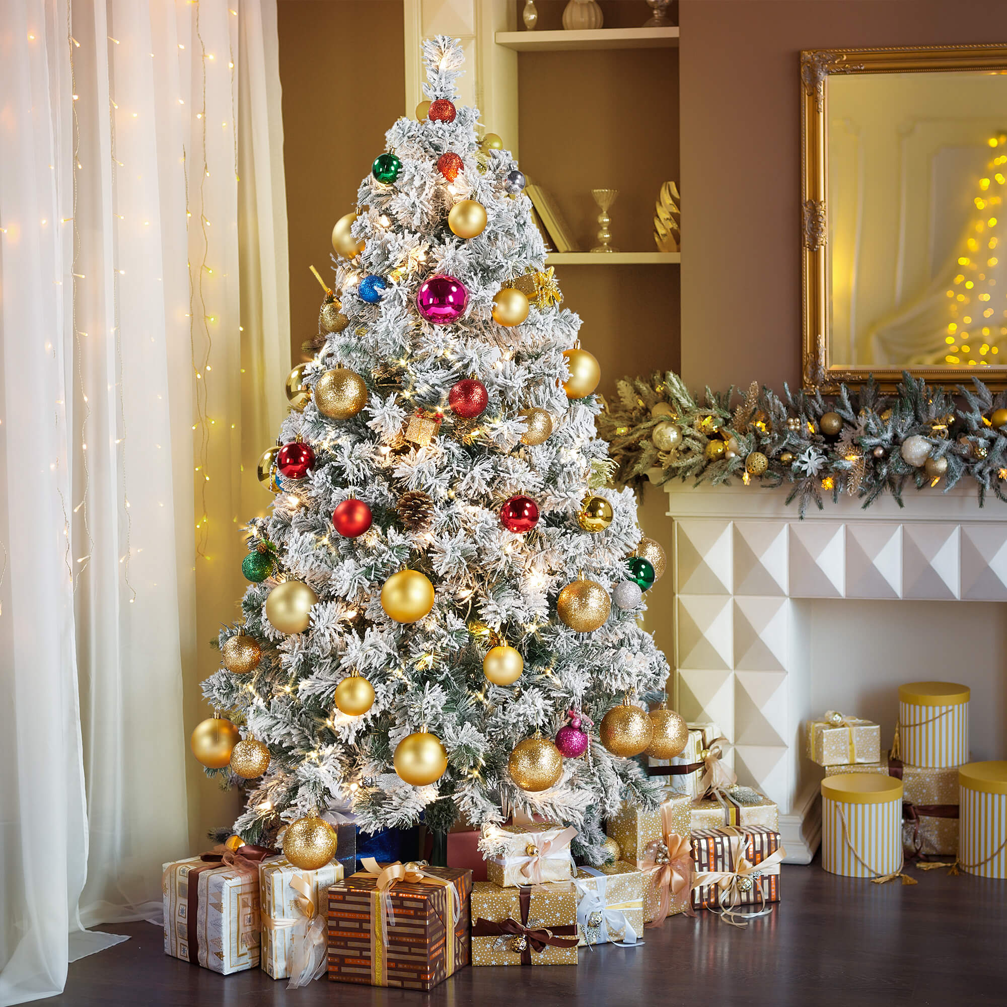 Yaheetech 4.5’ Pre-lit Flocked Artificial Christmas Tree