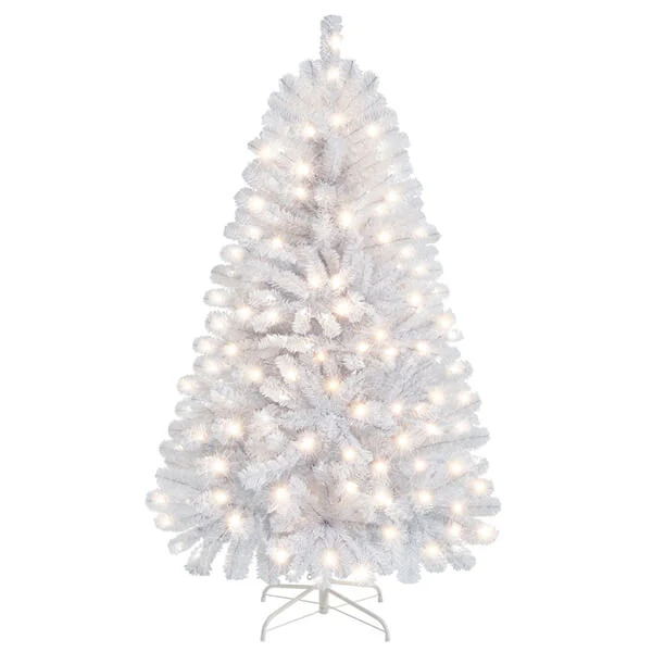Yaheetech 4.5ft Pre-lit Spruce Artificial Hinged Christmas Pine Tree White - Image 2