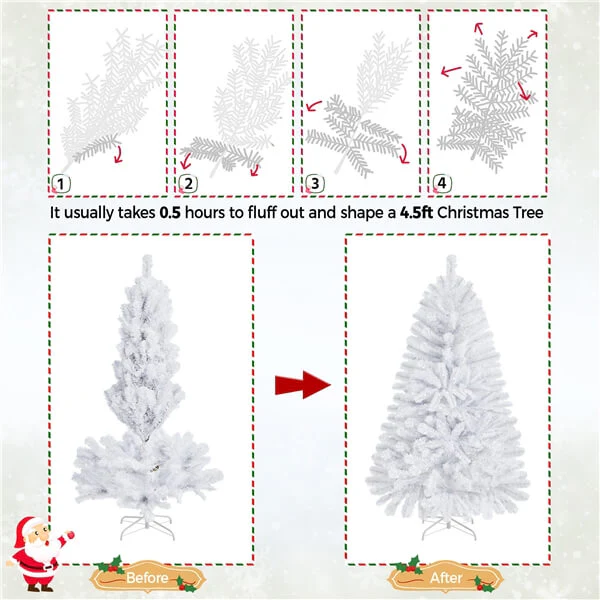 Yaheetech 4.5ft Pre-lit Spruce Artificial Hinged Christmas Pine Tree White - Image 5