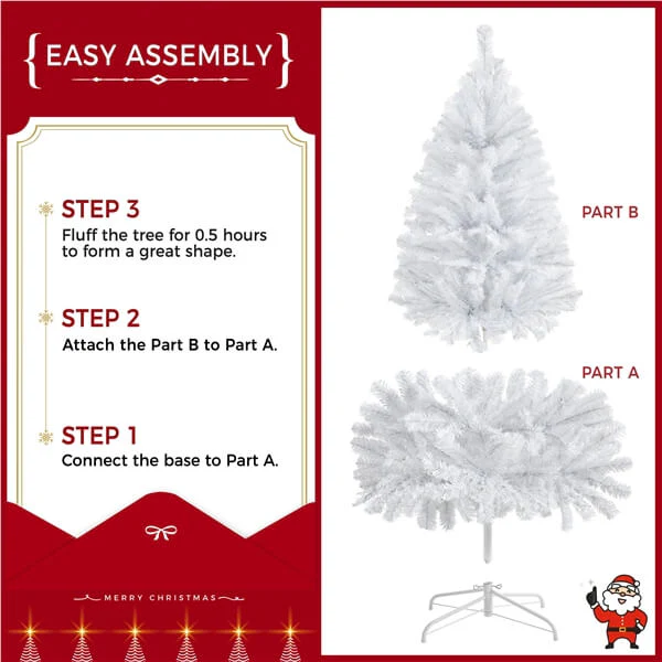 Yaheetech 4.5ft Pre-lit Spruce Artificial Hinged Christmas Pine Tree White - Image 8