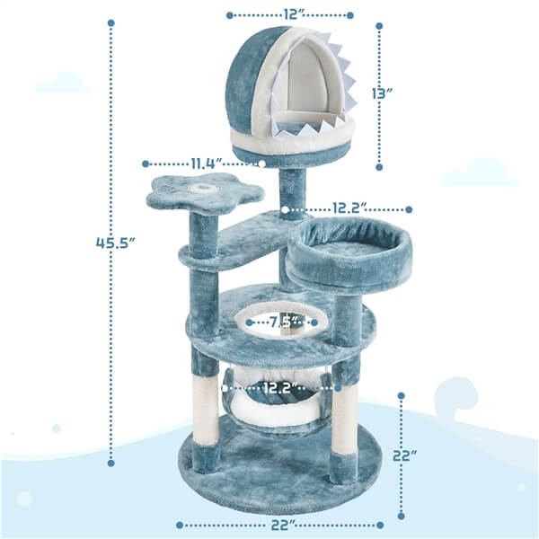 Yaheetech 45.5in Ocean-Themed Cat Tree Multi-Level Cat Tower - Image 3