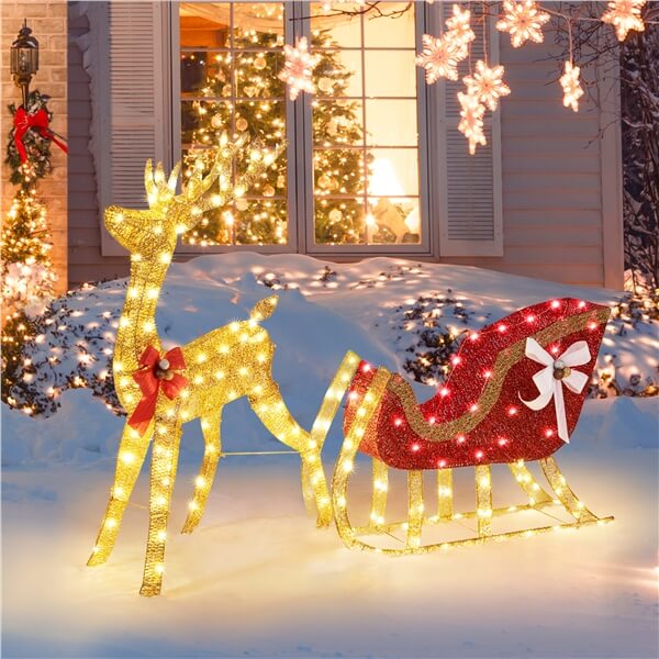 Yaheetech 4ft Lighted Christmas Reindeer & Santa Sleigh Set - Image 8