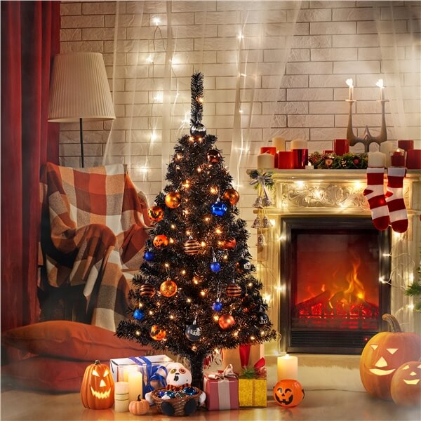 Yaheetech 4Ft Pre-Lit Black Artificial Christmas Tree